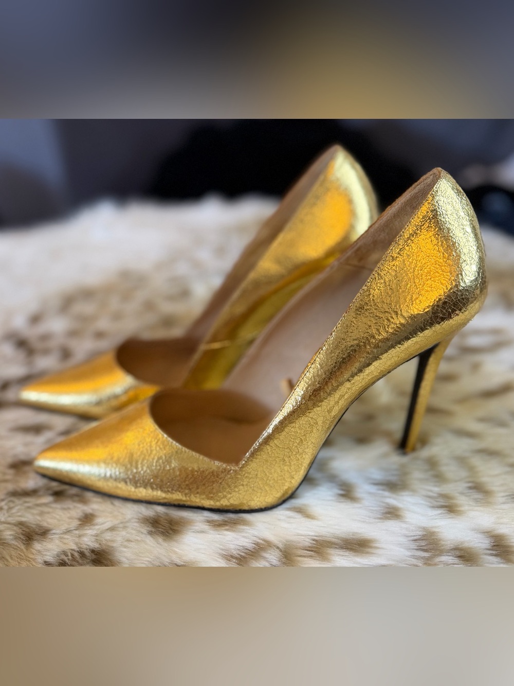 Zara Gold Metallic Pointed-Toe Stiletto Heels